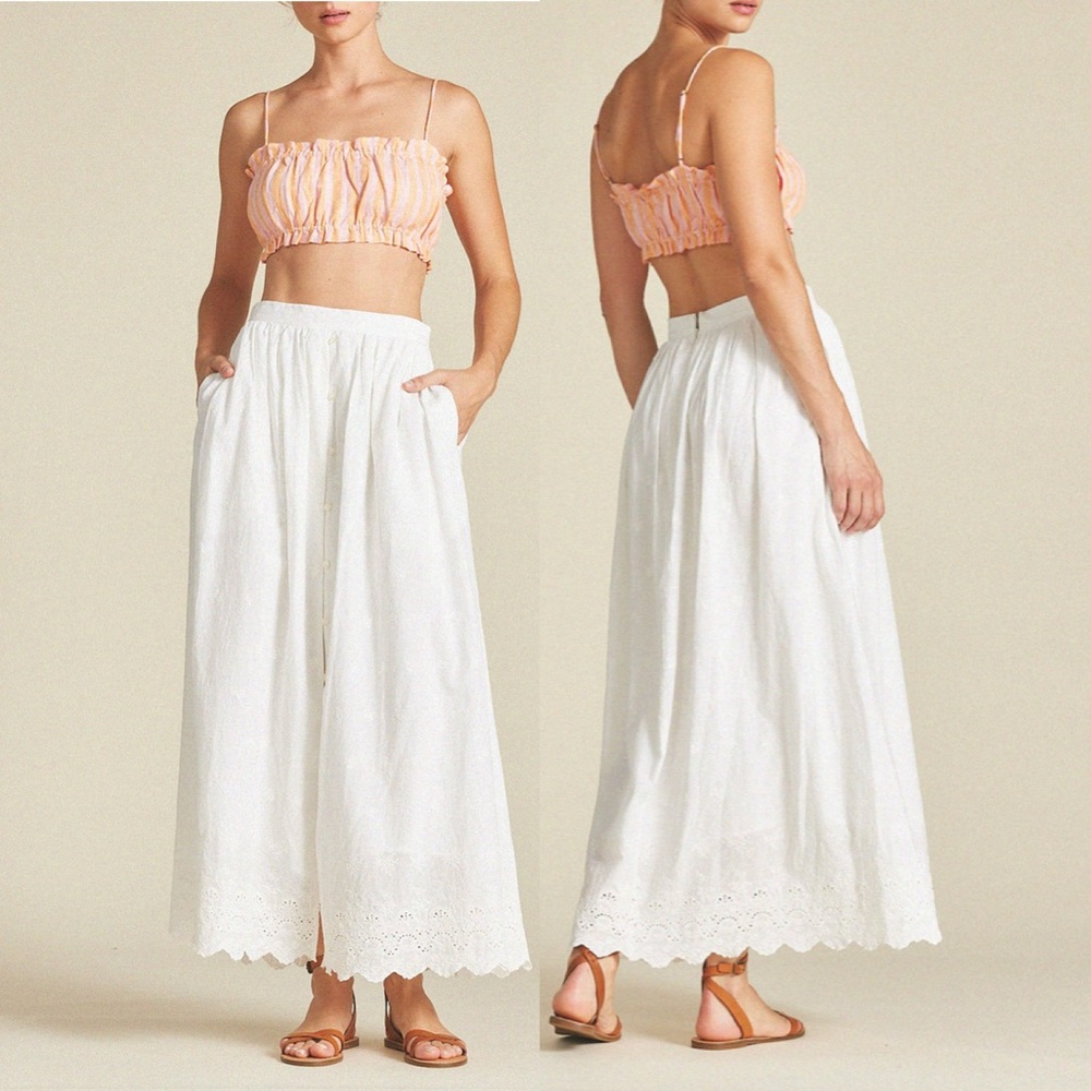 Trovata linen Brigette Bandeau top Orange creamsicle pink stripe size XS crop
